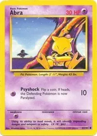 A picture of the Abra Pokemon card from Base Set