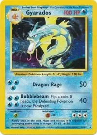 A picture of the Gyarados Pokemon card from Base Set