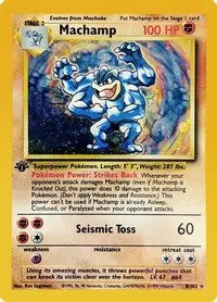 A picture of the Machamp Pokemon card from Base Set