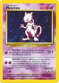 A picture of the Mewtwo Pokemon card from Base Set