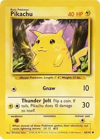 A picture of the Pikachu Pokemon card from Base Set