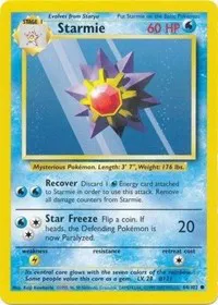 A picture of the Starmie Pokemon card from Base Set