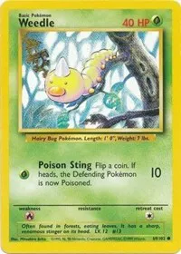 A picture of the Weedle Pokemon card from Base Set