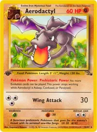 A picture of the Aerodactyl Pokemon card from Fossil