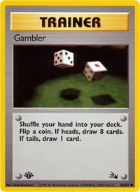 A picture of the Gambler Pokemon card from Fossil