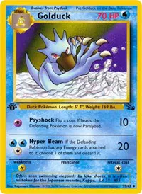 A picture of the Golduck Pokemon card from Fossil
