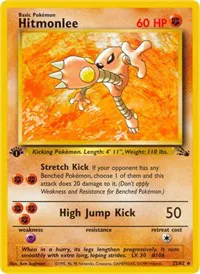 A picture of the Hitmonlee Pokemon card from Fossil