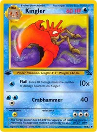 A picture of the Kingler Pokemon card from Fossil