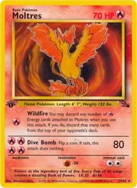 A picture of the Moltres Pokemon card from Fossil