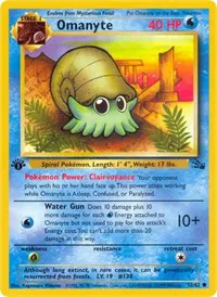 A picture of the Omanyte Pokemon card from Fossil