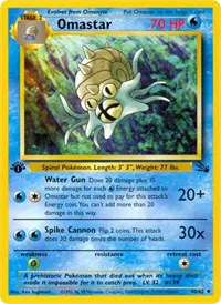 A picture of the Omastar Pokemon card from Fossil