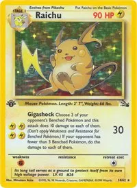 A picture of the Raichu Pokemon card from Fossil