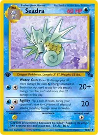 A picture of the Seadra Pokemon card from Fossil