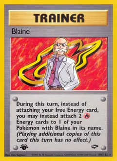 A picture of the Blaine Pokemon card from Gym Challenge