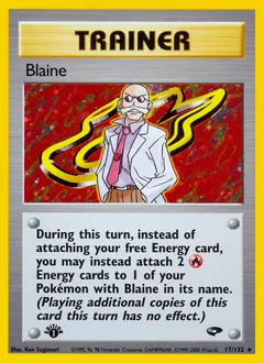 A picture of the Blaine Pokemon card from Gym Challenge