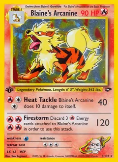 A picture of the Blaine's Arcanine Pokemon card from Gym Challenge