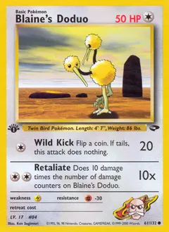 A picture of the Blaine's Doduo Pokemon card from Gym Challenge