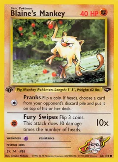 A picture of the Blaine's Mankey Pokemon card from Gym Challenge