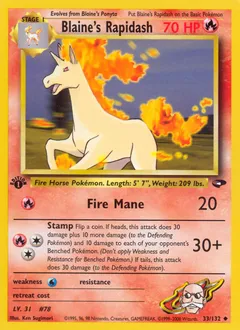 A picture of the Blaine's Rapidash Pokemon card from Gym Challenge