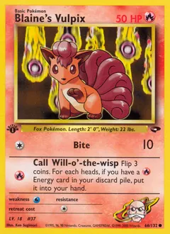 A picture of the Blaine's Vulpix Pokemon card from Gym Challenge