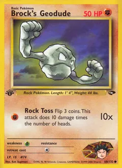 A picture of the Brock's Geodude Pokemon card from Gym Challenge