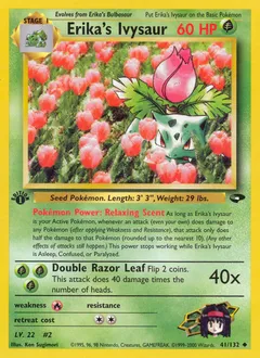 A picture of the Erika's Ivysaur Pokemon card from Gym Challenge