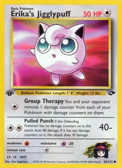 A picture of the Erika's Jigglypuff Pokemon card from Gym Challenge