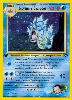 A picture of the Giovanni's Gyarados Pokemon card from Gym Challenge