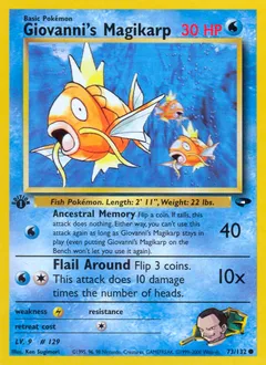 A picture of the Giovanni's Magikarp Pokemon card from Gym Challenge