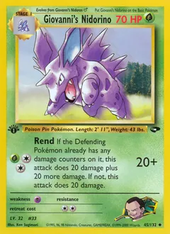 A picture of the Giovanni's Nidorino Pokemon card from Gym Challenge