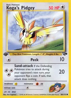 A picture of the Koga's Pidgey Pokemon card from Gym Challenge