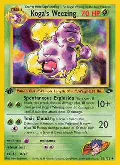 A picture of the Koga's Weezing Pokemon card from Gym Challenge