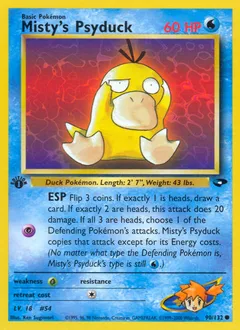 A picture of the Misty's Psyduck Pokemon card from Gym Challenge