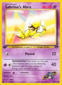 A picture of the Sabrina's Abra Pokemon card from Gym Challenge