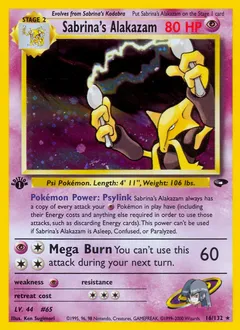 A picture of the Sabrina's Alakazam Pokemon card from Gym Challenge