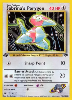 A picture of the Sabrina's Porygon Pokemon card from Gym Challenge