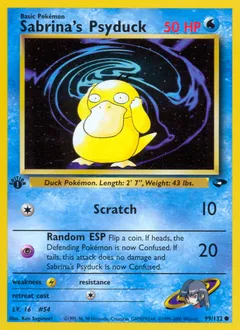 A picture of the Sabrina's Psyduck Pokemon card from Gym Challenge