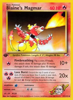 A picture of the Blaine's Magmar Pokemon card from Gym Heroes