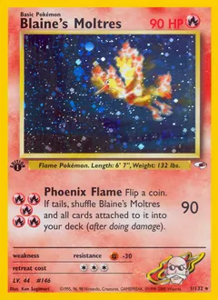 A picture of the Blaine's Moltres Pokemon card from Gym Heroes