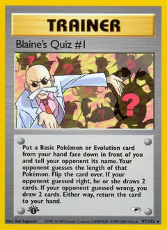 A picture of the Blaine's Quiz #1 Pokemon card from Gym Heroes