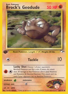 A picture of the Brock's Geodude Pokemon card from Gym Heroes