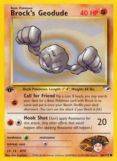 A picture of the Brock's Geodude Pokemon card from Gym Heroes