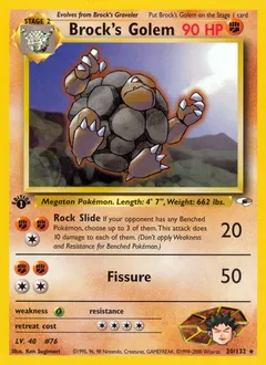 A picture of the Brock's Golem Pokemon card from Gym Heroes