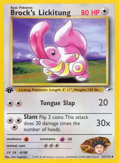 A picture of the Brock's Lickitung Pokemon card from Gym Heroes