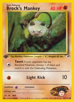 A picture of the Brock's Mankey Pokemon card from Gym Heroes