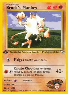 A picture of the Brock's Mankey Pokemon card from Gym Heroes