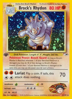 A picture of the Brock's Rhydon Pokemon card from Gym Heroes