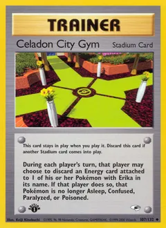 A picture of the Celadon City Gym Pokemon card from Gym Heroes