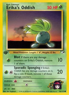 A picture of the Erika's Oddish Pokemon card from Gym Heroes