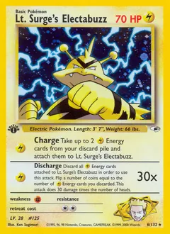 A picture of the Lt. Surge's Electabuzz Pokemon card from Gym Heroes